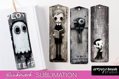 Cute Halloween Printable Bookmarks - Gothic Bookmark PNG Sublimation OrangeBrushStudio 