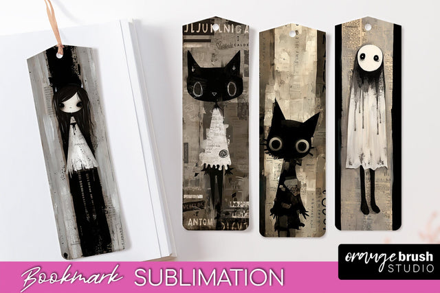 Cute Halloween Printable Bookmarks - Gothic Bookmark PNG Sublimation OrangeBrushStudio 