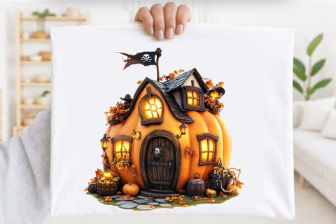 Cute Halloween Pumpkin House Clipart Bundle. Sublimation SVGArt 