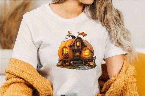 Cute Halloween Pumpkin House Clipart Bundle. Sublimation SVGArt 