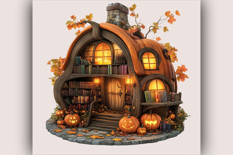 Cute Halloween Pumpkin House Clipart Bundle. Sublimation SVGArt 
