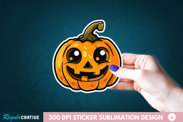 Cute Halloween Pumpkin Sticker Clipart Sublimation Regulrcrative 