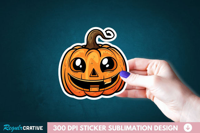 Cute Halloween Pumpkin Sticker Clipart Sublimation Regulrcrative 