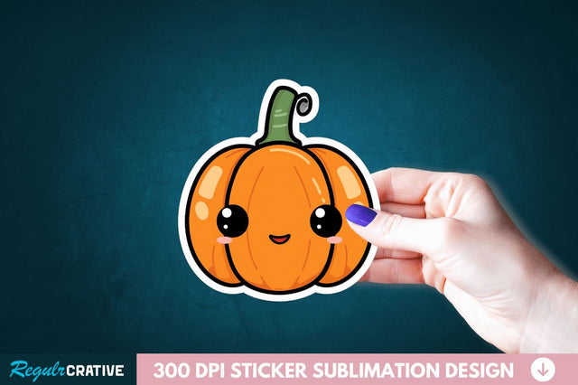 Cute Halloween Pumpkin Sticker Clipart Sublimation Regulrcrative 