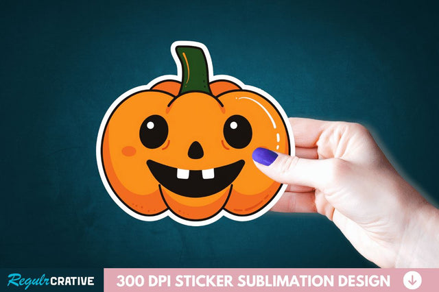 Cute Halloween Pumpkin Sticker Clipart Sublimation Regulrcrative 