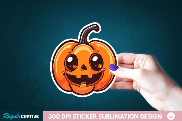 Cute Halloween Pumpkin Sticker Clipart Sublimation Regulrcrative 