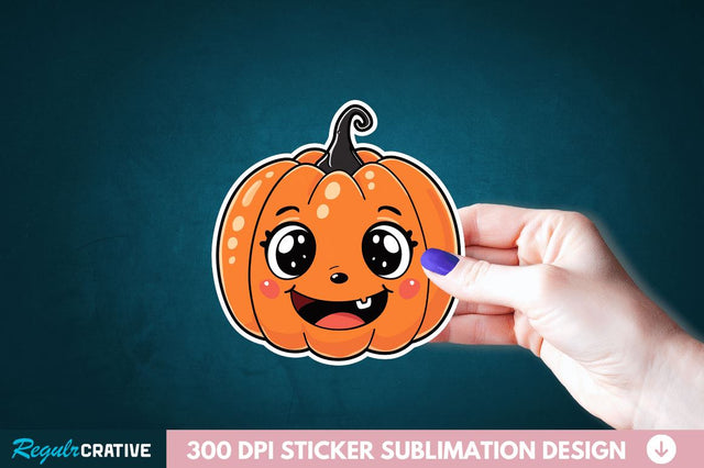 Cute Halloween Pumpkin Sticker Clipart Sublimation Regulrcrative 