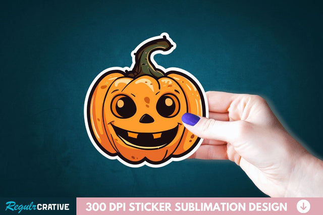 Cute Halloween Pumpkin Sticker Clipart Sublimation Regulrcrative 
