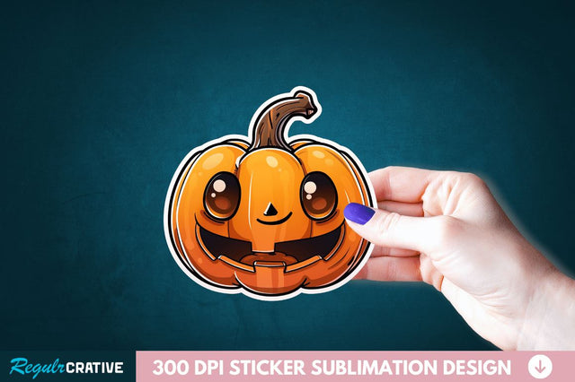Cute Halloween Pumpkin Sticker Clipart Sublimation Regulrcrative 