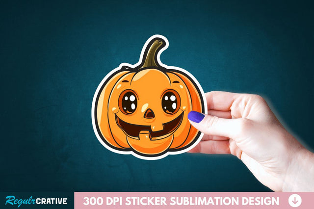 Cute Halloween Pumpkin Sticker Clipart Sublimation Regulrcrative 