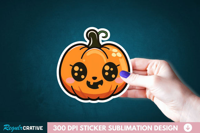 Cute Halloween Pumpkin Sticker Clipart Sublimation Regulrcrative 