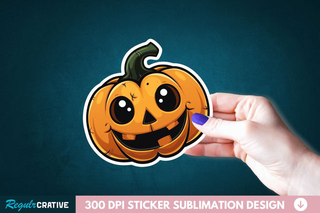 Cute Halloween Pumpkin Sticker Clipart Sublimation Regulrcrative 