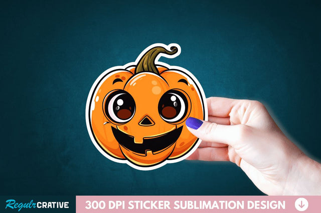 Cute Halloween Pumpkin Sticker Clipart Sublimation Regulrcrative 