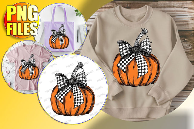 Cute Halloween Pumpkin with Bow Watercolor PNG Sublimation afrosvg 