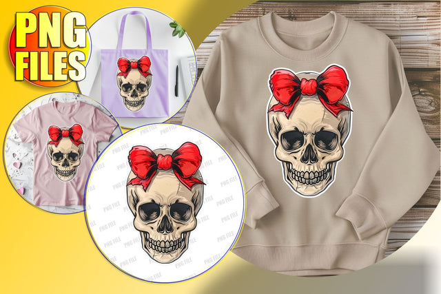 Cute Halloween Skull Sublimation Design - Coquette Bow PNG Sublimation afrosvg 