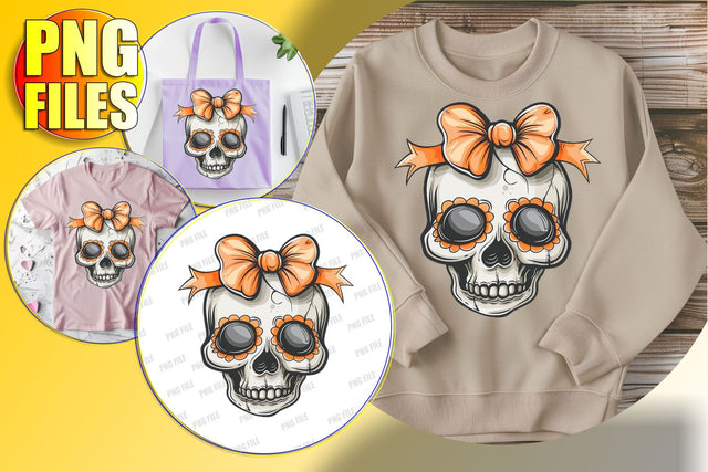 Cute Halloween Skull Sublimation Design - Coquette Bow PNG Sublimation afrosvg 