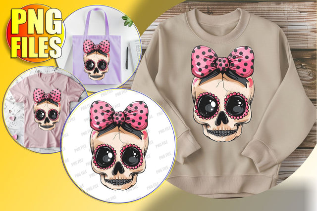 Cute Halloween Skull with Bow Sublimation Design - Fall Sublimation afrosvg 