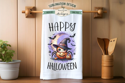 Cute Halloween Spiders Kitchen Towel Sublimation PNG Sublimation Ewe-N-Me Designs 