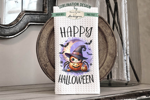 Cute Halloween Spiders Kitchen Towel Sublimation PNG Sublimation Ewe-N-Me Designs 