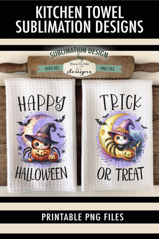 Cute Halloween Spiders Kitchen Towel Sublimation PNG Sublimation Ewe-N-Me Designs 