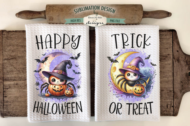 Cute Halloween Spiders Kitchen Towel Sublimation PNG Sublimation Ewe-N-Me Designs 