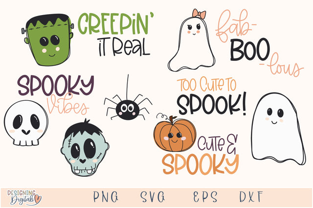 Cute Halloween SVG Bundle, Cute Ghost SVG FIle for Cricut, Spooky Monster PNGs for Sublimation, Bags, Shirts, Trick-or-Treat Spider Designs SVG Designing Digitals 