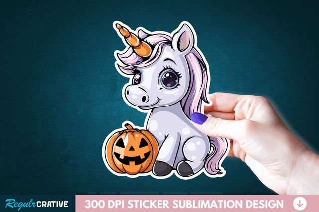 Cute Halloween Unicorn Sticker Clipart Sublimation Regulrcrative 