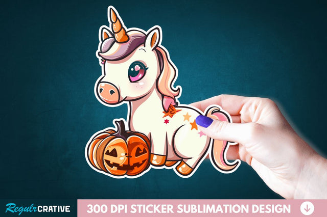 Cute Halloween Unicorn Sticker Clipart Sublimation Regulrcrative 