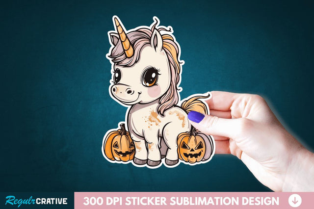 Cute Halloween Unicorn Sticker Clipart Sublimation Regulrcrative 