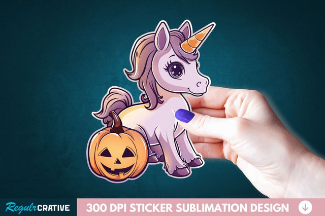 Cute Halloween Unicorn Sticker Clipart Sublimation Regulrcrative 