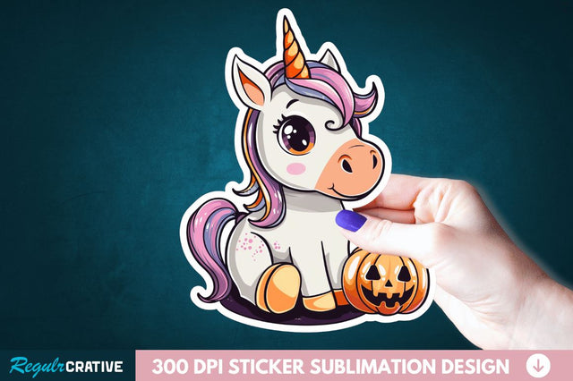 Cute Halloween Unicorn Sticker Clipart Sublimation Regulrcrative 