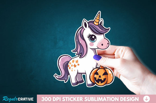 Cute Halloween Unicorn Sticker Clipart Sublimation Regulrcrative 