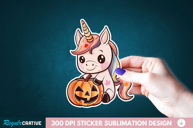Cute Halloween Unicorn Sticker Clipart Sublimation Regulrcrative 