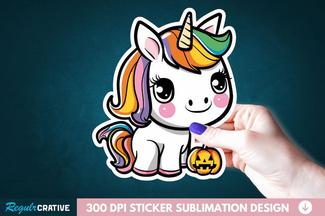 Cute Halloween Unicorn Sticker Clipart Sublimation Regulrcrative 