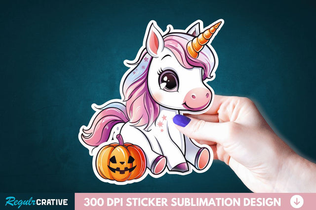 Cute Halloween Unicorn Sticker Clipart Sublimation Regulrcrative 