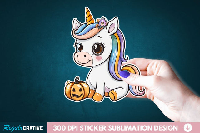 Cute Halloween Unicorn Sticker Clipart Sublimation Regulrcrative 