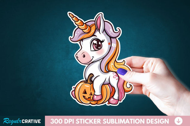 Cute Halloween Unicorn Sticker Clipart Sublimation Regulrcrative 