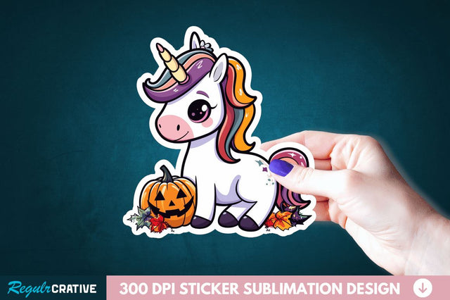Cute Halloween Unicorn Sticker Clipart Sublimation Regulrcrative 