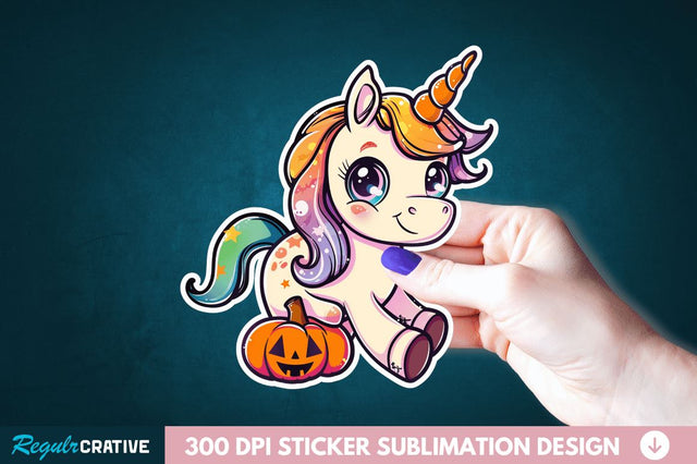 Cute Halloween Unicorn Sticker Clipart Sublimation Regulrcrative 