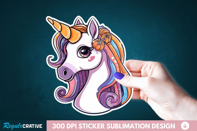 Cute Halloween Unicorn Sticker Clipart Sublimation Regulrcrative 