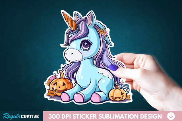 Cute Halloween Unicorn Sticker Clipart Sublimation Regulrcrative 