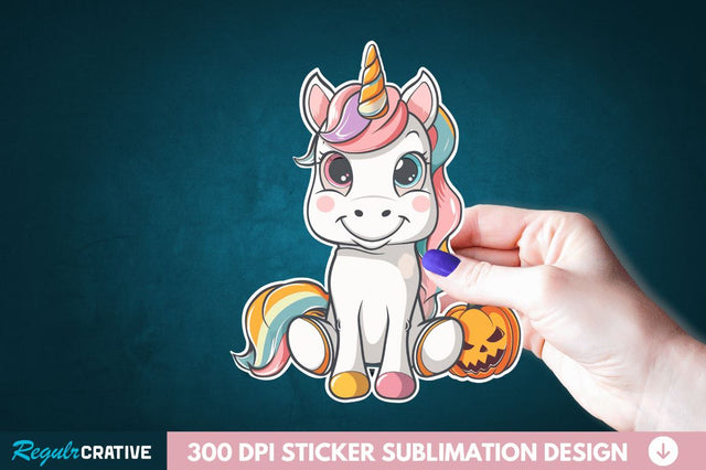 Cute Halloween Unicorn Sticker Clipart Sublimation Regulrcrative 