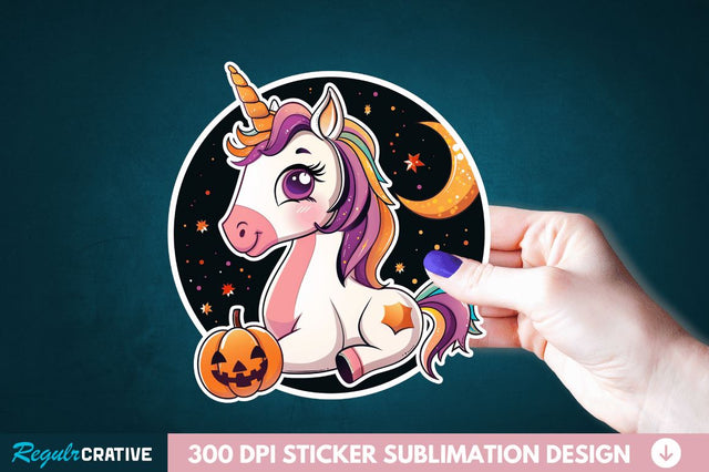 Cute Halloween Unicorn Sticker Clipart Sublimation Regulrcrative 