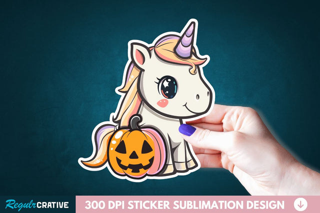 Cute Halloween Unicorn Sticker Clipart Sublimation Regulrcrative 