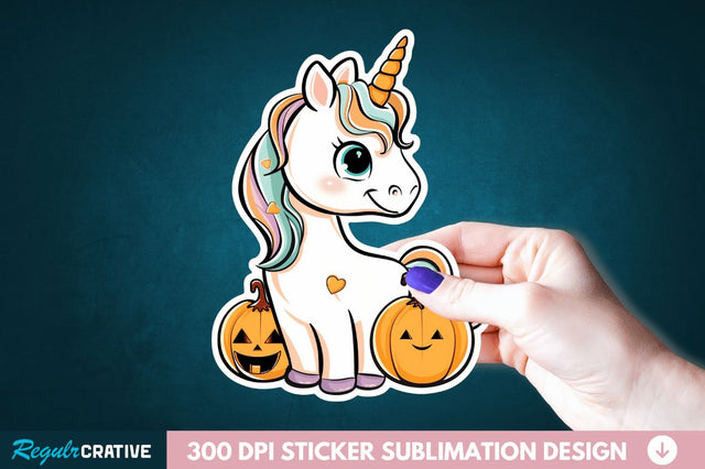 Cute Halloween Unicorn Sticker Clipart Sublimation Regulrcrative 