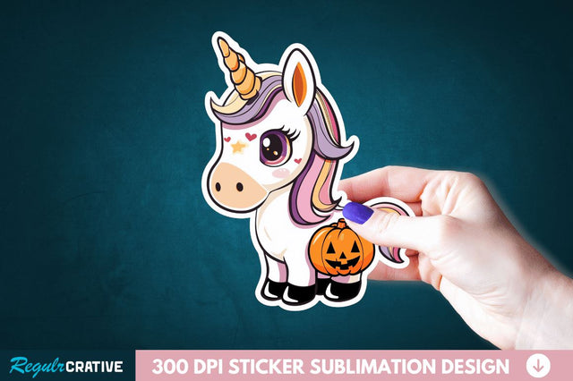 Cute Halloween Unicorn Sticker Clipart Sublimation Regulrcrative 