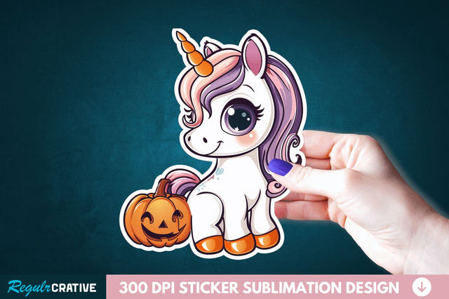 Cute Halloween Unicorn Sticker Clipart Sublimation Regulrcrative 