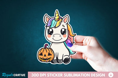 Cute Halloween Unicorn Sticker Clipart Sublimation Regulrcrative 