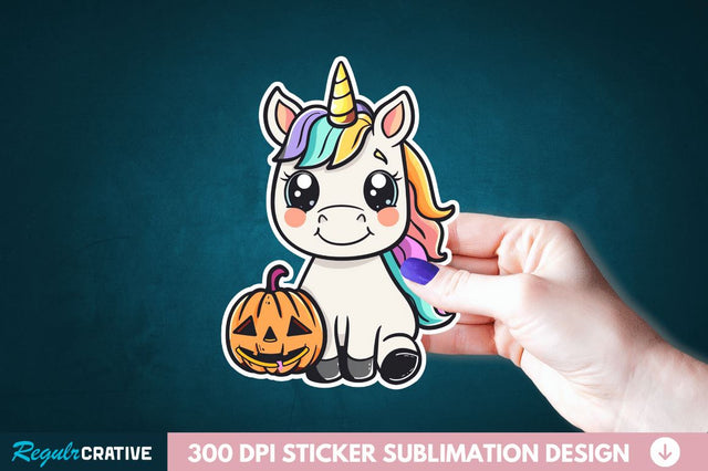 Cute Halloween Unicorn Sticker Clipart Sublimation Regulrcrative 