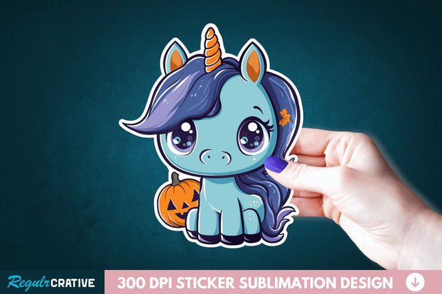 Cute Halloween Unicorn Sticker Clipart Sublimation Regulrcrative 